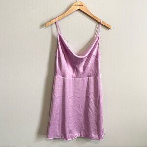 Aritzia Sunday Best Spencer Lilac Purple Satin Cowl Smocked Mini Dress Small